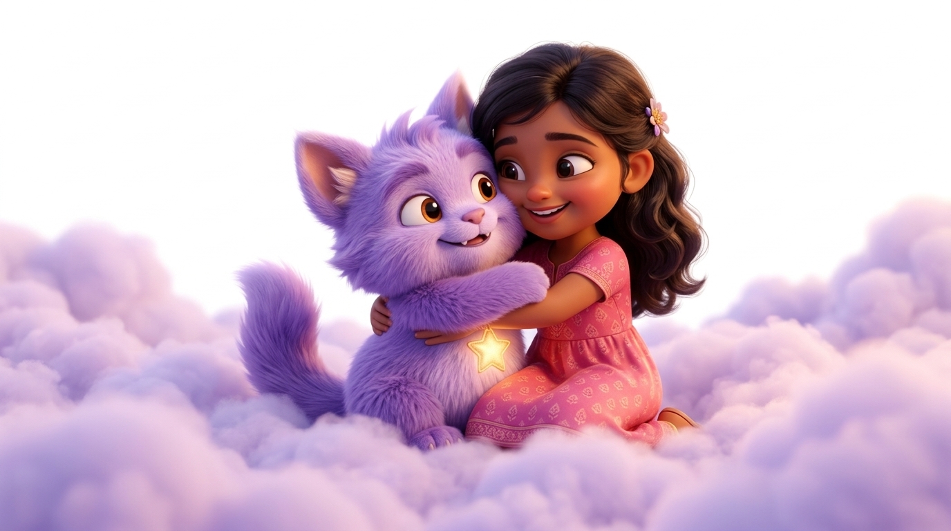 Tingu and girl hugging